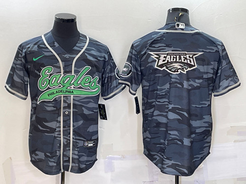 Men's Philadelphia Eagles Blank Gray Camo Team Big Logo With Patch Cool Base Stitched Baseball Jersey